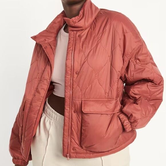 Old Navy Womens Jacket Size Large Burnt Orange Full Zip Pockets Packable Quilted - Picture 8 of 8